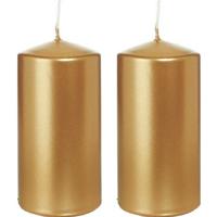 Cilinderkaars/stompkaars - 2x - goud - 6 x 12 cm - 40 branduren - thumbnail