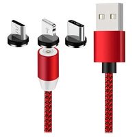 3-in-1 LED Magnetisch Kabel - Lightning, USB-C, MicroUSB - 1m - Rood - thumbnail