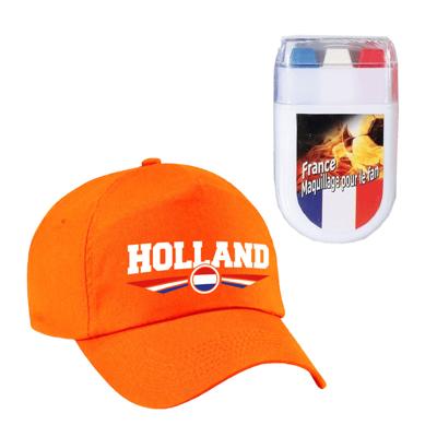 Koningsdag en supporters feest petje - oranje - Holland - Met vlag schminkstift