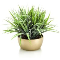 Gras/grasstruik kunstplant 33 cm in gouden pot - thumbnail