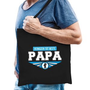 Verkozen tot beste papa katoenen tas zwart voor heren - cadeau tasjes - Vaderdag