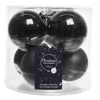 Zwarte kerstversiering kerstballenset 6x stuks van glas 8 cm - thumbnail