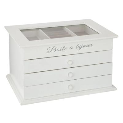 Sieradenkistje Mumbai - 25 x 17 x 15 cm - Ivoor wit - Juwelenkistje - met spiegel en 3 lades