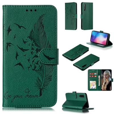 Feather patroon Litchi textuur horizontale Flip lederen draagtas met portemonnee & houder & kaartsleuven voor Xiaomi mi 9 (groen)