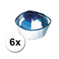 Matrozen hoedje / matrozenpetjes - 6x - wit/blauw - D58 cm - volwassenen