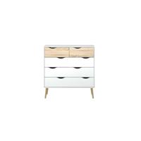 Leen Bakker - Ladekast Delta 5 Lades - Wit/eikenkleur - 100,9x98,6x39,5 Cm - MDF/Spaanplaat - Beige#Wit - 98.6x100.9x39 Cm