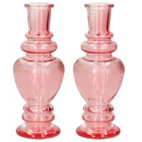 Bloemenvaas Venice - 2x - voor kleine stelen/boeketten - gekleurd glas - ribbel roze - D5,7 x H15 cm