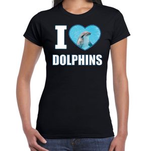 I love dolphins t-shirt met dieren foto van een dolfijn zwart voor dames