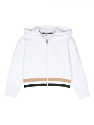 BOSS Kidswear hoodie zippé à empiècement en mesh - Blanc