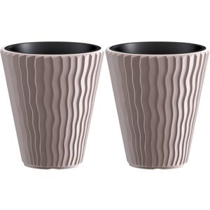 Prosperplast Plantenpot/bloempot Sand Waves - 2x - buiten/binnen - kunststof - beige - D39 x H43 cm - Plantenpotten