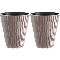 Prosperplast Plantenpot/bloempot Sand Waves - 2x - buiten/binnen - kunststof - beige - D39 x H43 cm - Plantenpotten