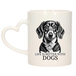 Cadeau mok voor honden liefhebbers - Tekkel - wit - hartjes oor - keramiek - 300 ml