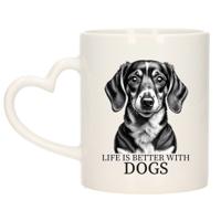 Cadeau mok voor honden liefhebbers - Tekkel - wit - hartjes oor - keramiek - 300 ml