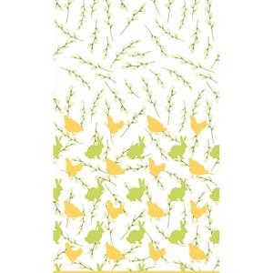Duni Pasen tafelkleed/tafellaken konijnen en hanen - geel / groen - 138 x 220 cm - papier