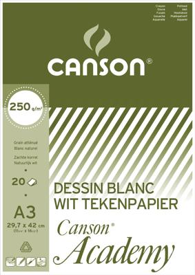 Canson tekenpapier Academy, 250 g, ft 29,7 x 42 cm, A3, blok van 20 vel