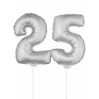 Folie ballonnen cijfer 25 zilver 41 cm   -