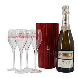 Champagne Piper Heidsieck Essentiel blanc de blancs 2017 + rode smalle cooler + 4 glazen