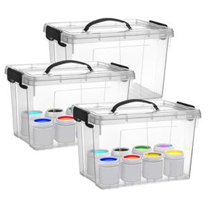 Opslagbox met deksel - 3x - transparant grijs - 11 liter - 34 x 24 x 21 cm - kunststof