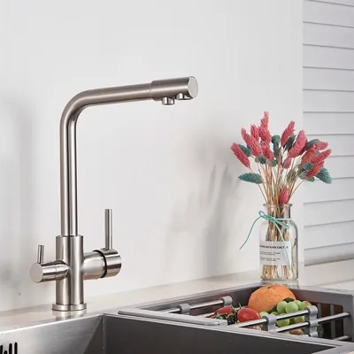 Keukenkraan met Filterfunctie - Enkel Handvat | Chroom/Zwart | Warm & Koud Water | Dekgemonteerd