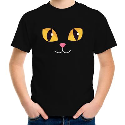 T-shirt - zwart - katten gezicht opdruk - voor kinderen - poezen shirt - fun verkleedkleding T-shirt - zwart - katten gezicht opdruk - voor kinderen - poezen shirt - fun verkleedkleding