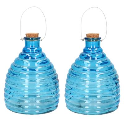 Wespenval - Set van 2x stuks - blauw - 21 cm - glas - wespenvanger - wespenglas