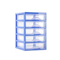 Plasticforte Ladeblokje/bureau organizer 5x lades - blauw/transparant - L18 x B21 x H28 cm - plastic   -