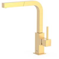 Keukenkraan Tres Cuadro | Opbouw | 360° Draaibaar | Uitrekbare sproeier | Mengkraan | 1-hendel | Vierkant | 24k Goud mat