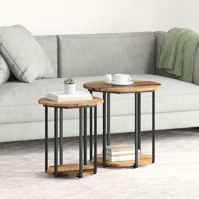 Bijzettafelset 2 pcs Oud hout en Zwart 50 x 50 x 50.5 cm