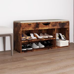 VidaXL Schoenenbank met kussen 104x30x49 cm bewerkt hout gerookt eiken