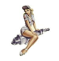 Pin-Up White Outfit Spark Plug Metalen Bord 43 x 56 cm