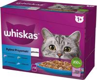 WHISKAS gelei zakjes, smaken: Witte Vis, Kabeljauw, Zalm, Tonijn - nat kattenvoer - 12x85g