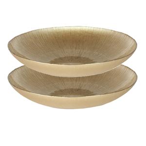 Salade serveer schaal - 2x - Fruitschaal/fruitmand - Glas - D40 x H6 cm - goud