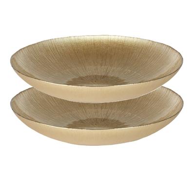 Salade serveer schaal - 2x - Fruitschaal/fruitmand - Glas - D40 x H6 cm - goud