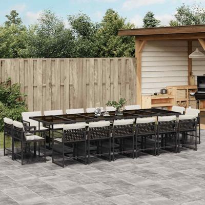17-delige Tuinset met kussens poly rattan zwart