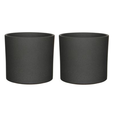 Mica Decorations Bloempot - 2x stuks - grijs - mat - keramiek - 23 x 21 cm - plantenpotten