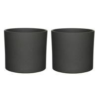 Mica Decorations Bloempot - 2x stuks - grijs - mat - keramiek - 23 x 21 cm - plantenpotten