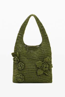 Gehaakte tas met bloemen - GREEN - U
