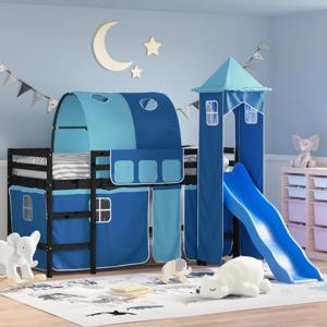 Kinderhoogslaper met toren 90x200 cm massief grenenhout blauw SKU: V3207106