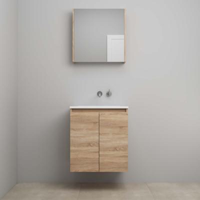 On-Line Badkamermeubelset - 60 cm - Voorgemonteerd - Greeploos 2 Deuren - Acryl Wastafel - zonder Kraangat - Spiegelkast - Eiken