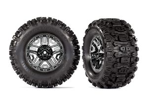 Tires & wheels, assembled, glued (black chrome 2.8" wheels, Sledgehammer tires, foam inserts) (2) (TRX-9072)