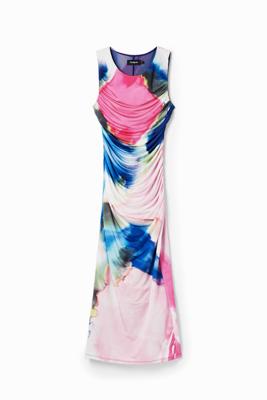 Midi-jurk plooitjes aquarel - BLUE - XL