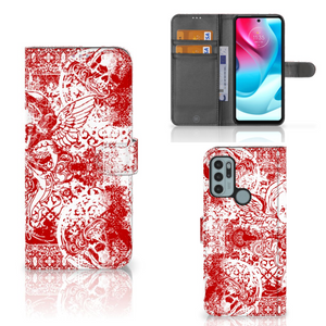 Telefoonhoesje met Naam Motorola Moto G60s Angel Skull Rood