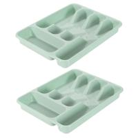 Bestekbak - turquoise - 5 vakken - 34 x 26 x 5 cm - lade indeling - bestekhouders