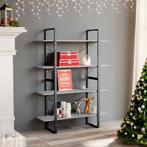 Boekenkast met 4 schappen 100x30x140 cm spaanplaat betongrijs