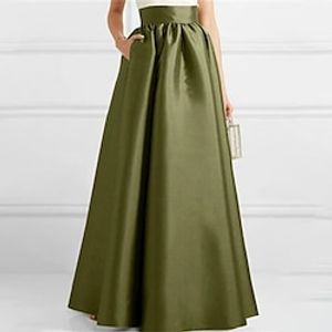 Dames Rok A-lijn Schommel Maxi Hoge taille Rokken Zak Effen Feest Afspraakje Winter Polyester Elegant Modieus Zwart Leger Groen Rood Lightinthebox