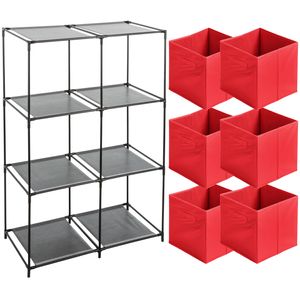 Kastmandjes/opberg mandjes - rood - 6x stuks van 29 Liter - In rekje van 68 x 98 cm