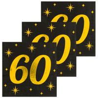 Verjaardag feest servetten - leeftijd 60 jaar - 48x stuks - zwart/goud - sterren - 33 x 33 cm
