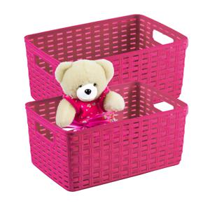 Opbergmand - 4x - Kastmand - rotan kunststof - fuchsia roze - 12 Liter - 30 x 37 x 13 cm