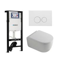 QeramiQ Dely Swirl Toiletset - 36.3x51.7cm - diepspoel - rimless - Geberit UP320 plieger inbouwreservoir - 35mm zitting - mat witte metalen bedieningsplaat - ronde knoppen - wit mat SW1381697/SW706190/SW1000767/SW1026257