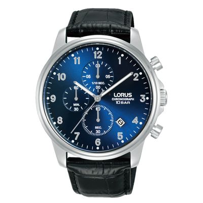 Lorus RM341JX9 Horloge Chronograaf staal-leder zilverkleurig-zwart 43 mm